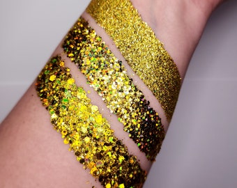Body Glitter, Face Glitter Gel Makeup, Hair, Rave, Festival, Chunky, Fine, Iridescent, Holographic, Gold, Rainbow, Bundle, Cheer, Softball