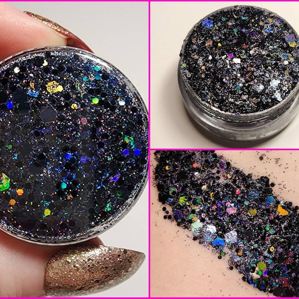 Body & Face Glitter Gel Makeup, Eye, Hair, Rave, Festival, Holographic, Black, Rainbow, Cosmetic, Chunky, Euphoria, Cheer, Softball, Party