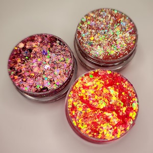 Face Glitter, Body Glitter Gel Makeup, Hair, Eye, Rave, Festival, Cosmetic, Chunky, Holographic, Pink, White, Iridescent, Euphoria, Cheer