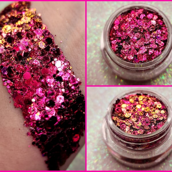 Face & Body Glitter Gel Makeup, Eye, Hair, Festival, Rave, Duochrome, Color Shift, Red, Orange, Gold, Holographic, Euphoria, Cosmetic, Cheer