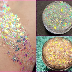 Body & Face Glitter Gel Makeup, Hair, Eye, Rave, Festival, Iridescent, Opal, Rainbow, Stars, Cosmetic, Euphoria, Budge Proof, Cheer, Party