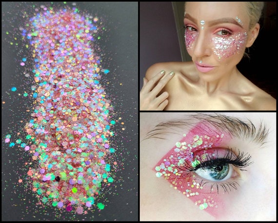 Body Glitter, Face Glitter Gel Makeup, Hair, Eye, Rave, Festival, Cosmetic,  Chunky, Holographic, Iridescent, Pink, Rainbow, Euphoria, Cheer 