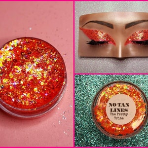 Body Glitter, Face Glitter Gel Makeup, Hair, Eye, Rave, Cosmetic, Festival, Euphoria, Iridescent, Holographic, Chunky, Orange, Pink, Cheer
