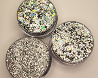 Body Glitter, Face Glitter Gel Makeup, Hair, Rave, Festival, Chunky, Fine, Iridescent, Holographic, Silver, Rainbow, Bundle, Cheer, Softball