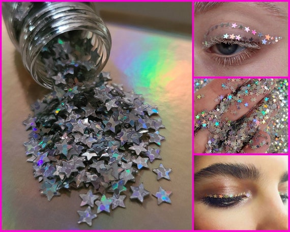 Glitter viso, Glitter corpo, Rave, Festival, Trucco per gli occhi, Capelli,  Stelle, Argento, Olografica, Zecchino, Cosmetici, Sciolto, Editoriale,  Allegria Euforia -  Italia