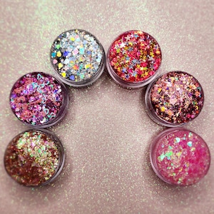 Body Glitter, Face Glitter Gel Makeup, Hair, Eye, Festival, Rave, Holographic, Iridescent, Pink, Rainbow, Hearts, Stars, Euphoria, Cheer