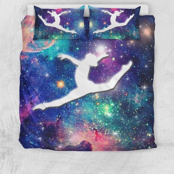 Galaxy Bed Cover Set, Gymnast, Dance, Gymnastics, Bed Duvet Cover, Pillow, Queen, Double, Bed Covers