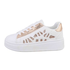 Women's Low Sneakers Champagne and White image 2