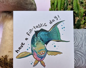 Greeting Card Fin-tastic Parrot Fish - Ocean Whimsy Birthday Whimsical Fun