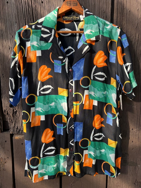 VTG NWT 80s 90s abstract pop art rayon shirt - image 1