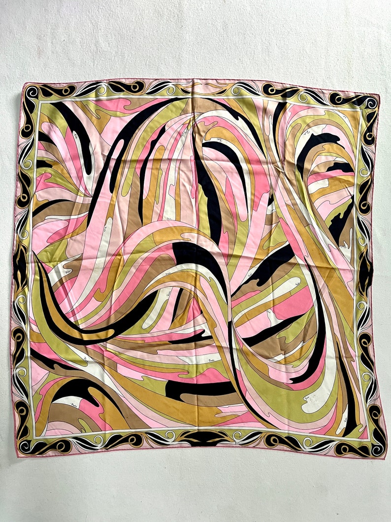 1960s Emilio Pucci Bright Pink Colorful Printed Bag & Matching Silk Scarf