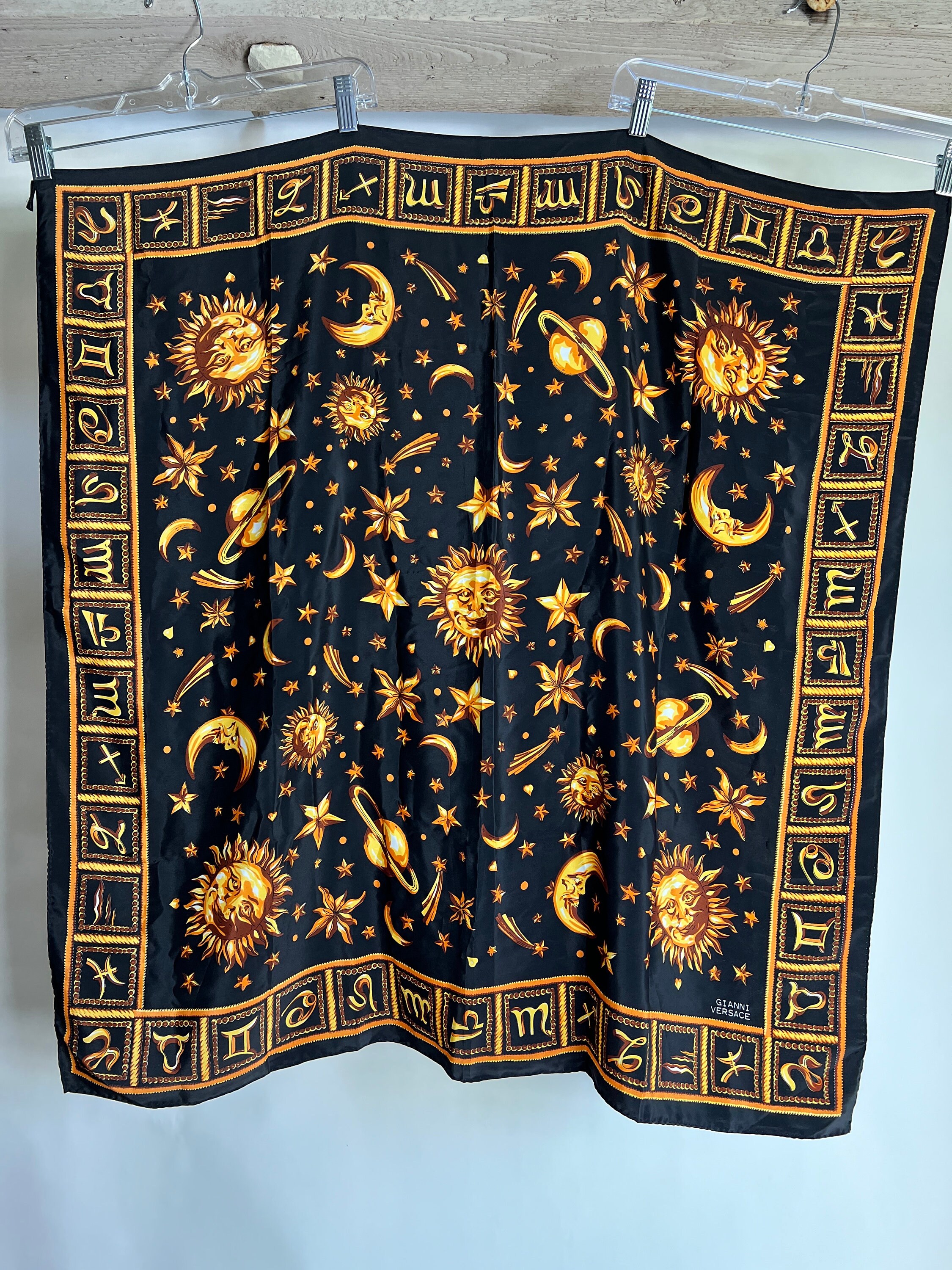 Vintage 1980s Gianni Versace Silk Zodiac Sun Moon Planets