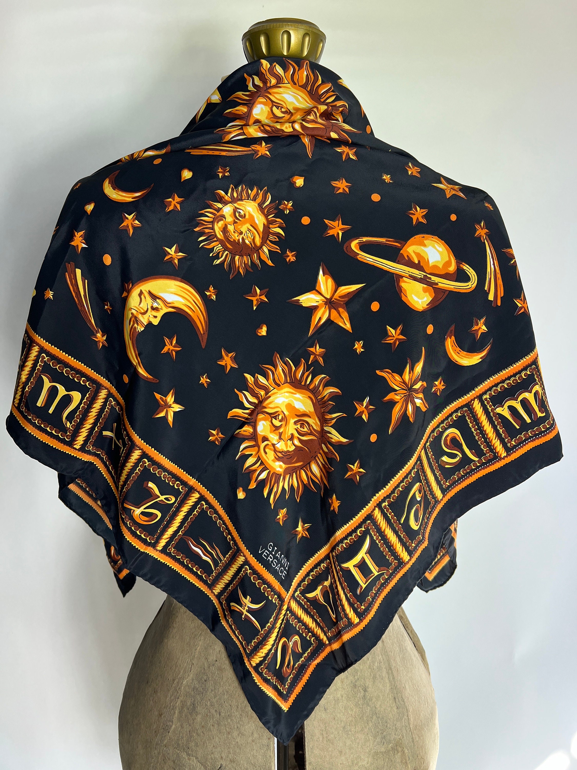 Vintage 1980s Gianni Versace Silk Zodiac Sun Moon Planets Vintage 1980s Gianni Versace Silk Zodiac Sun Moon Planets
