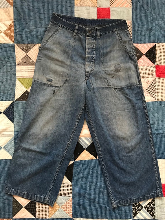 Vintage 1940s WWII denim pants USN Army Militaria