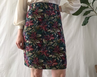 Vintage 80s 90s High-Waisted Floral Skirt Size Small