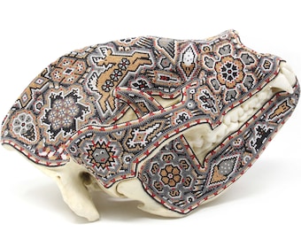 Huichol Art Hyperrealistic Panda Bear Cranium real scale Hutse - 11 in. - Mexican folk art