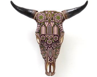 Huichol Art Cow Skull - Iku - 21 in. - Mexican folk art