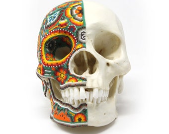 Huichol Art Hyperrealistic Human Cranium real scale Xapawiyemeta