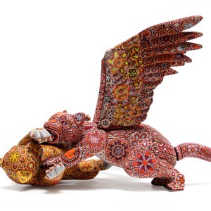 Huichol Art Sculpture - Jaguar playing - 36 in. - Mexican folk art