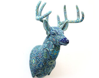 Huichol Art Sculpture - Blue Deer Head - Tamatsi Kauyumarie - 36 in. - Mexican visionary art