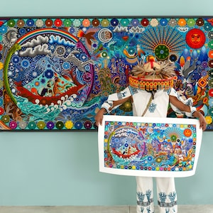 Birth of the Deities - 90 x 50.6 cm. - 36 x 20 in. - Fine Art Print - Huichol Art - Mexican folk art