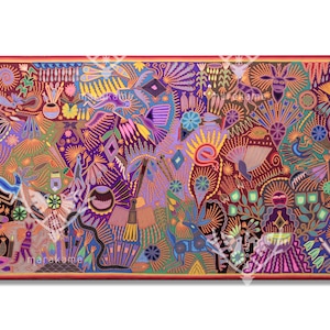 Nierika Yarn Huichol Painting - Ratinamieni - 244 x 122 cm. - 96 x 48 in. - Mexican art