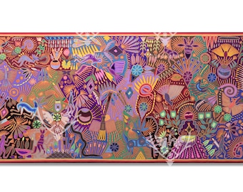 Nierika Yarn Huichol Painting - Ratinamieni - 244 x 122 cm. - 96 x 48 in. - Mexican art