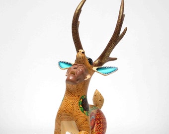 A deer / 鹿 Deer - Oaxacan Alebrije Wood Carving – VivaMexico.com - Mexican Art