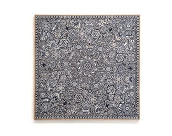 Nierika de Chaquira Huichol Painting - Metzeri Yuawi Neixa - He who dances with the rhythm of the moon - 120 x 120 cm. - Mexican Art