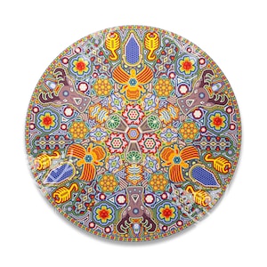 Nierika Glass Beads Huichol Art Painting - Kauyumarie -  120 cm. 48 in. diameter - Indigenous mexican visionary art