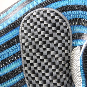 May include: A close-up of a blue and black patterned design with a silver and black checkered pattern in the centre.