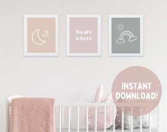 Neutral Nursery PRINTABLE Wall Art | Set of 3 | Baby Room Art
