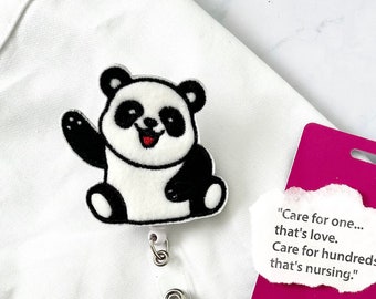 Big Panda Felt Embroidered Retractable Badge Reel Holder with an Alligator Clip