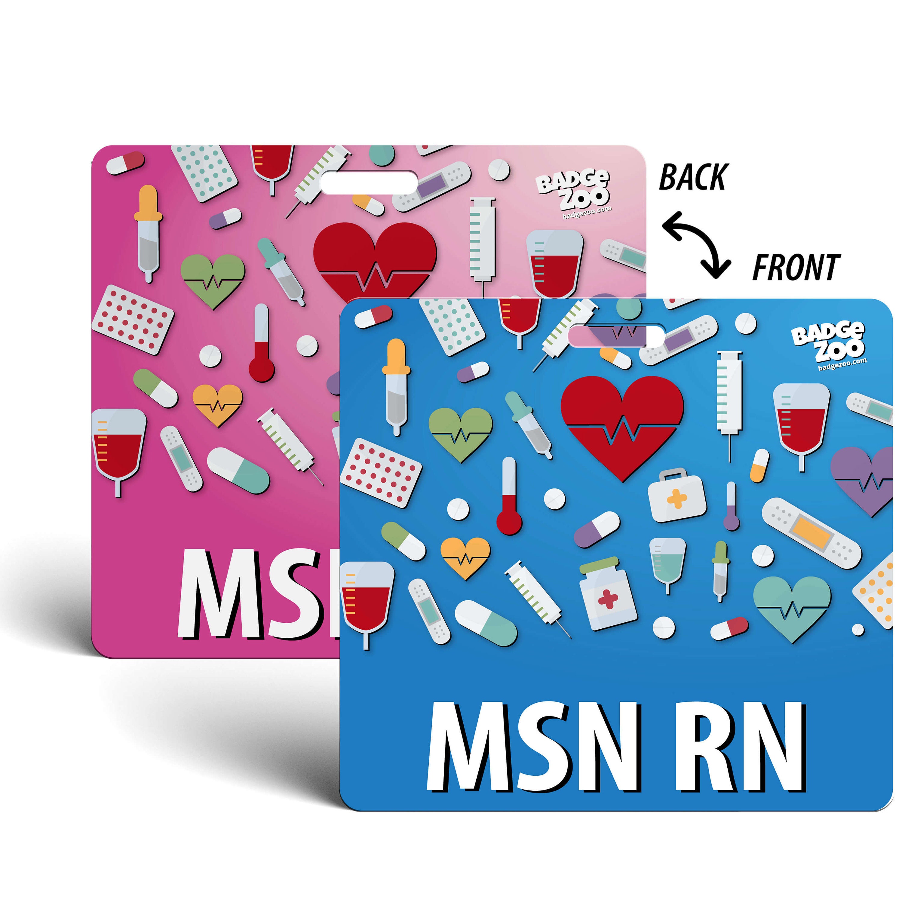 LVN Badge Buddy - pink-blue with Medical Icons - Horizontal' Badge Id Card  for Licensed Vocational Nurses - By BadgeZoo - BadgeZoo