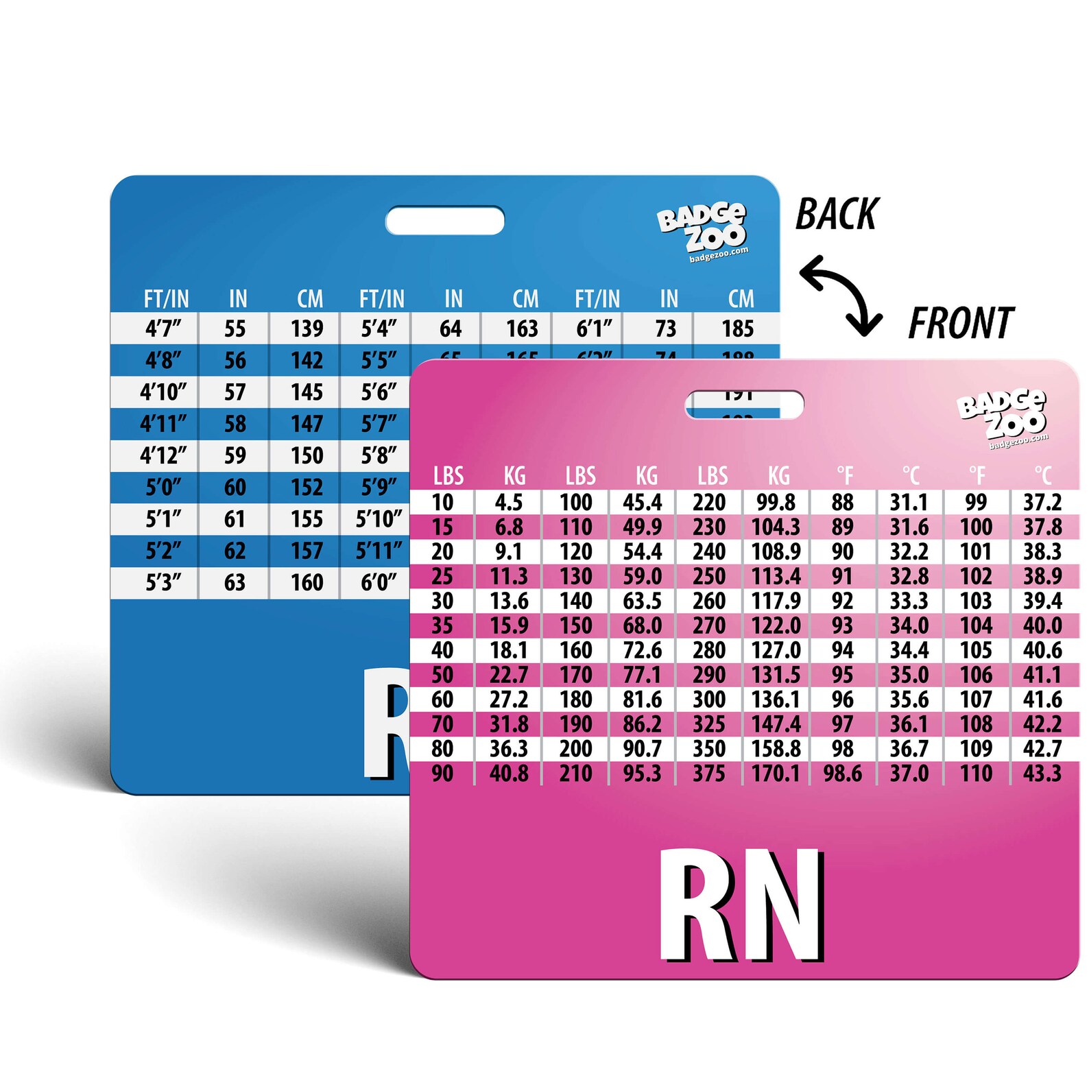 RN Badge Buddy With Weight, Height and Temperature Conversion Pink/blue