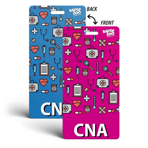 CNA Badge Buddy - Pink/Blue - Vertical Badge Id Card for Certified Nursing Assistants - By BadgeZoo