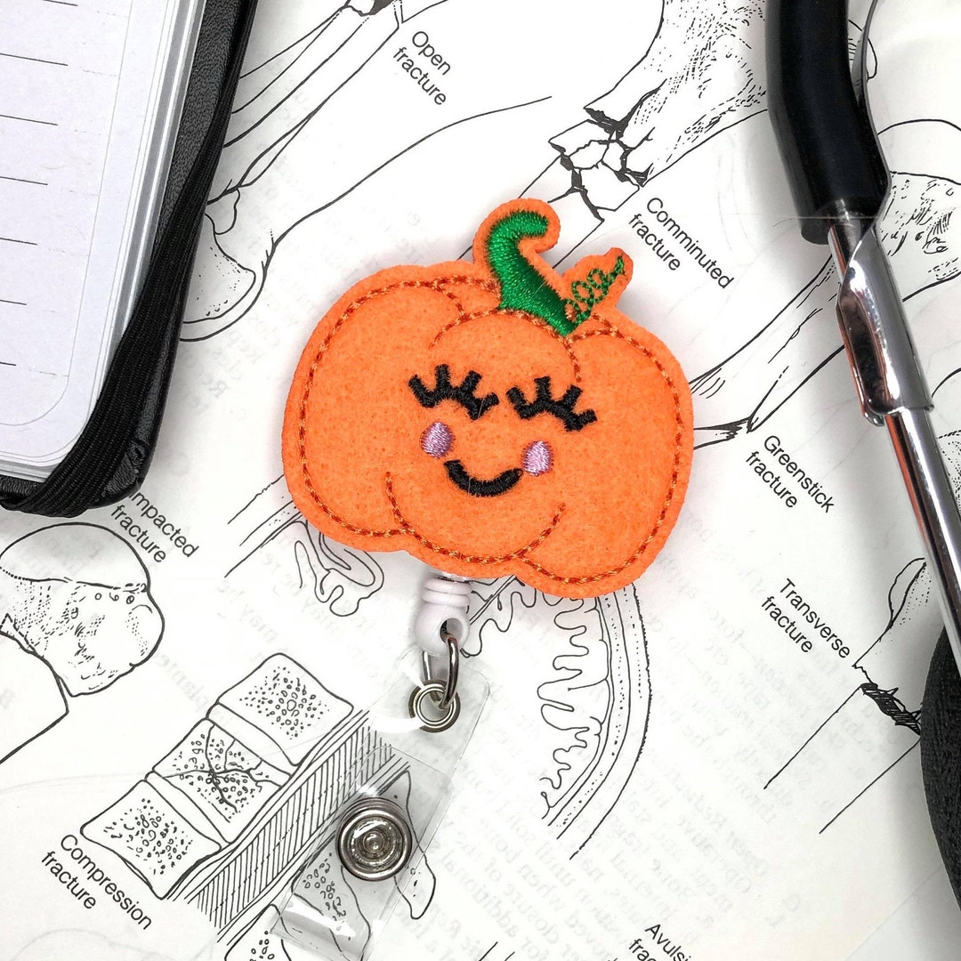 Herbst Kürbis Niedlich Filz Bestickt Retractable Abzeichen Reel Holder ...