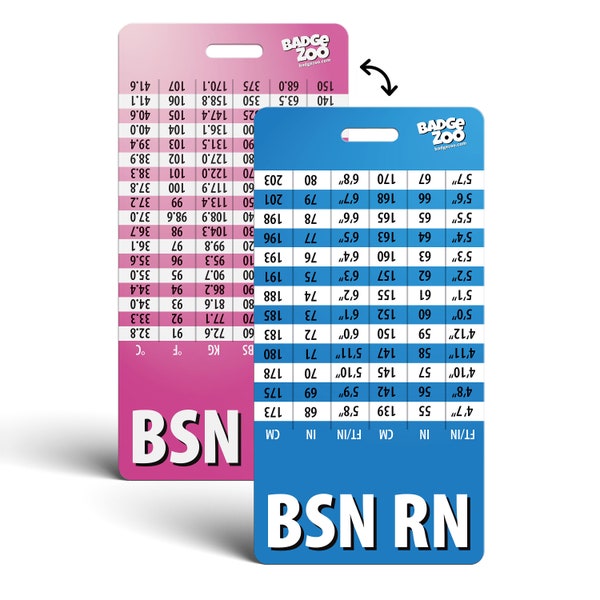 RN BSN Badge Buddy Pink/Blue Vertical Heavy Duty with Conversion Table Identification Card - by BadgeZoo