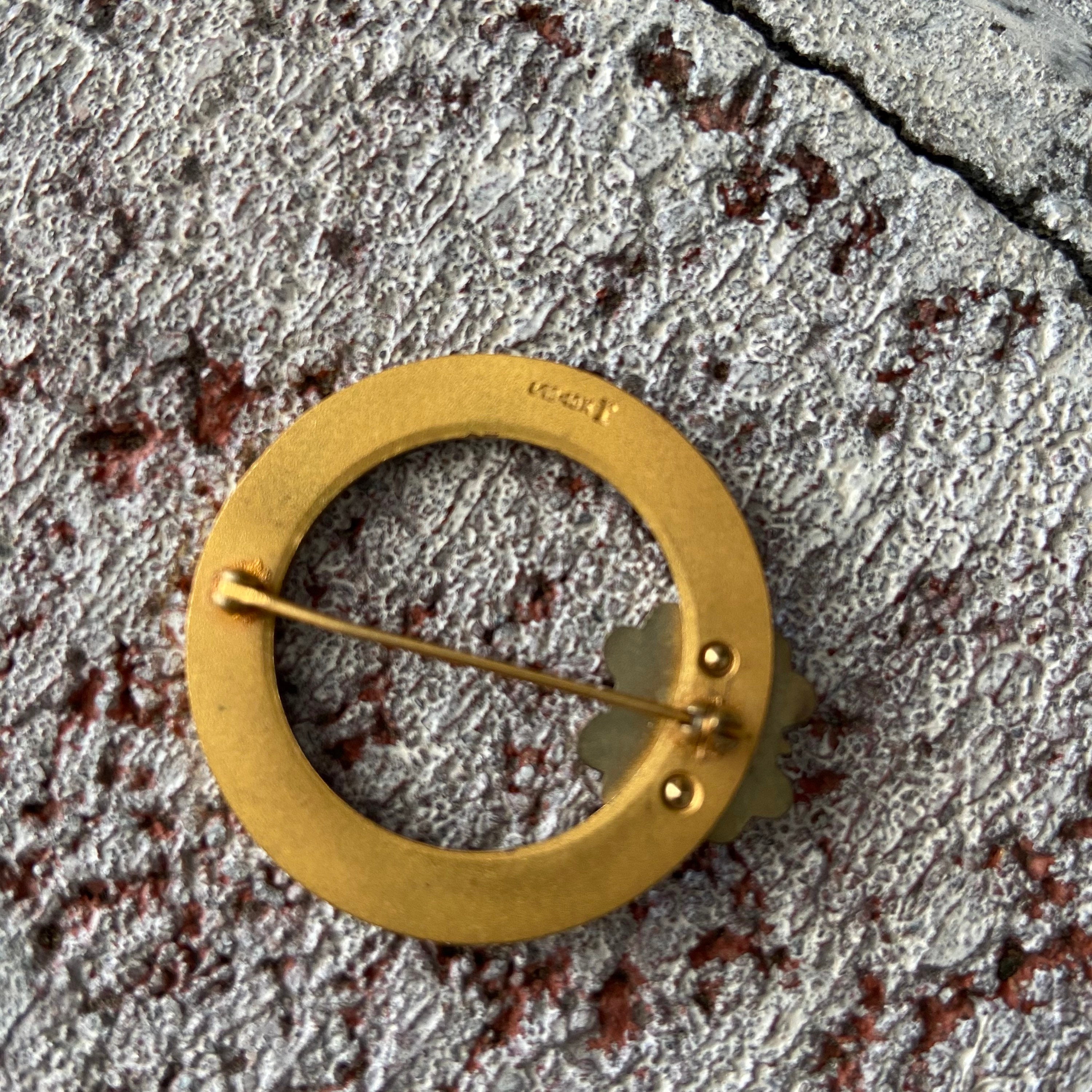 Vintage signed gold circle brooch Etsy