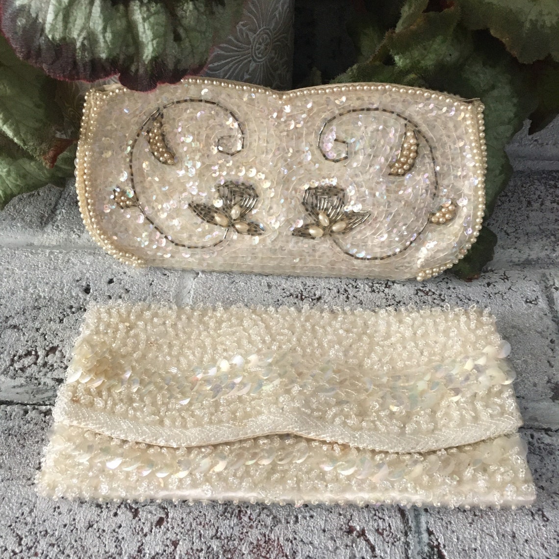 white sequin clutch