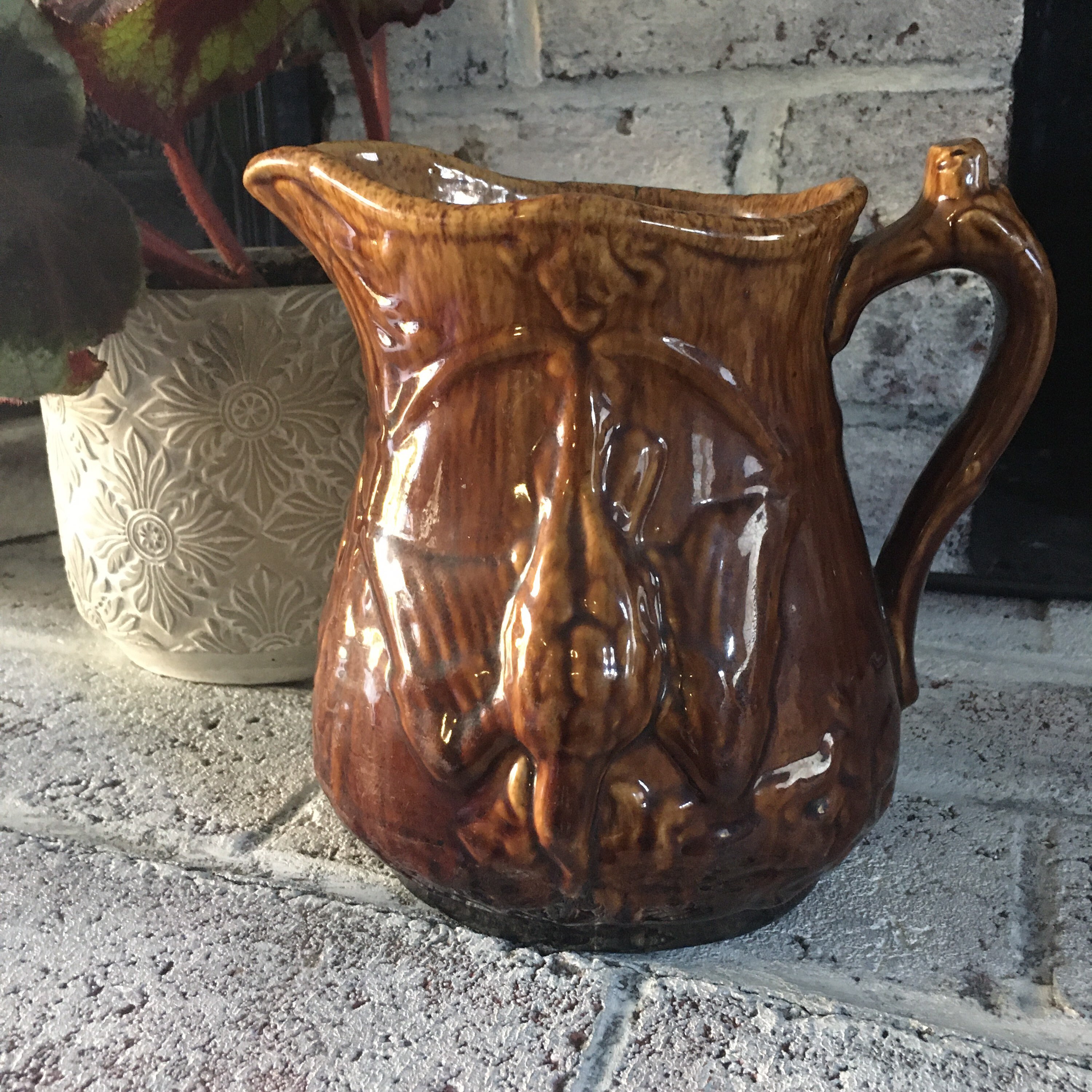 Vintage brown stoneware pitcher Etsy