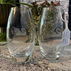 Matching set of etched glass, Kosta Boda vases