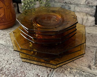1930’s Anchor Hocking, amber glass, octagon salad and bread plates.