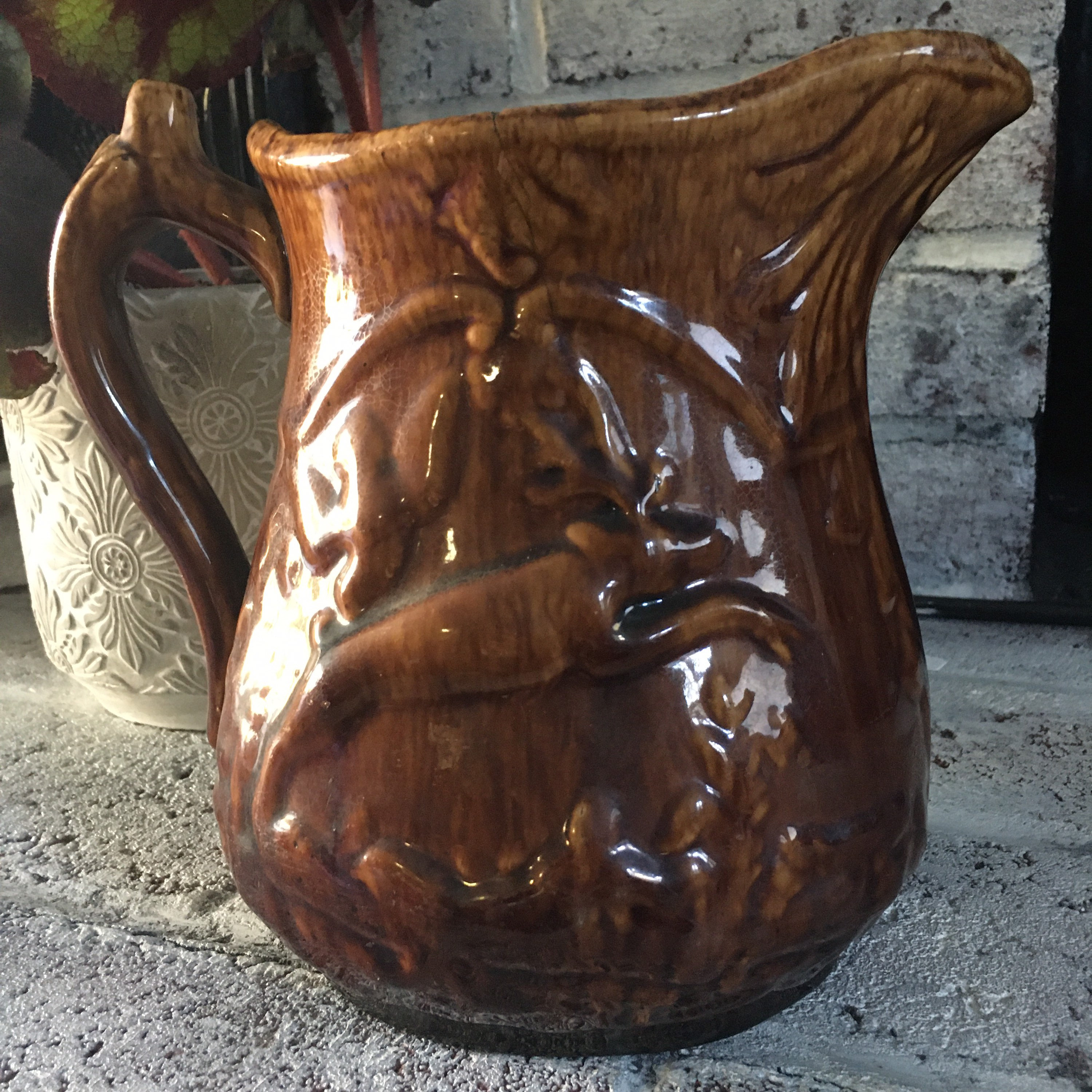 Vintage brown stoneware pitcher Etsy