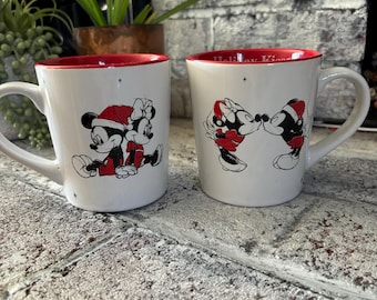 Tazas vintage de Disney, besos navideños, Minnie y Mickey Mouse