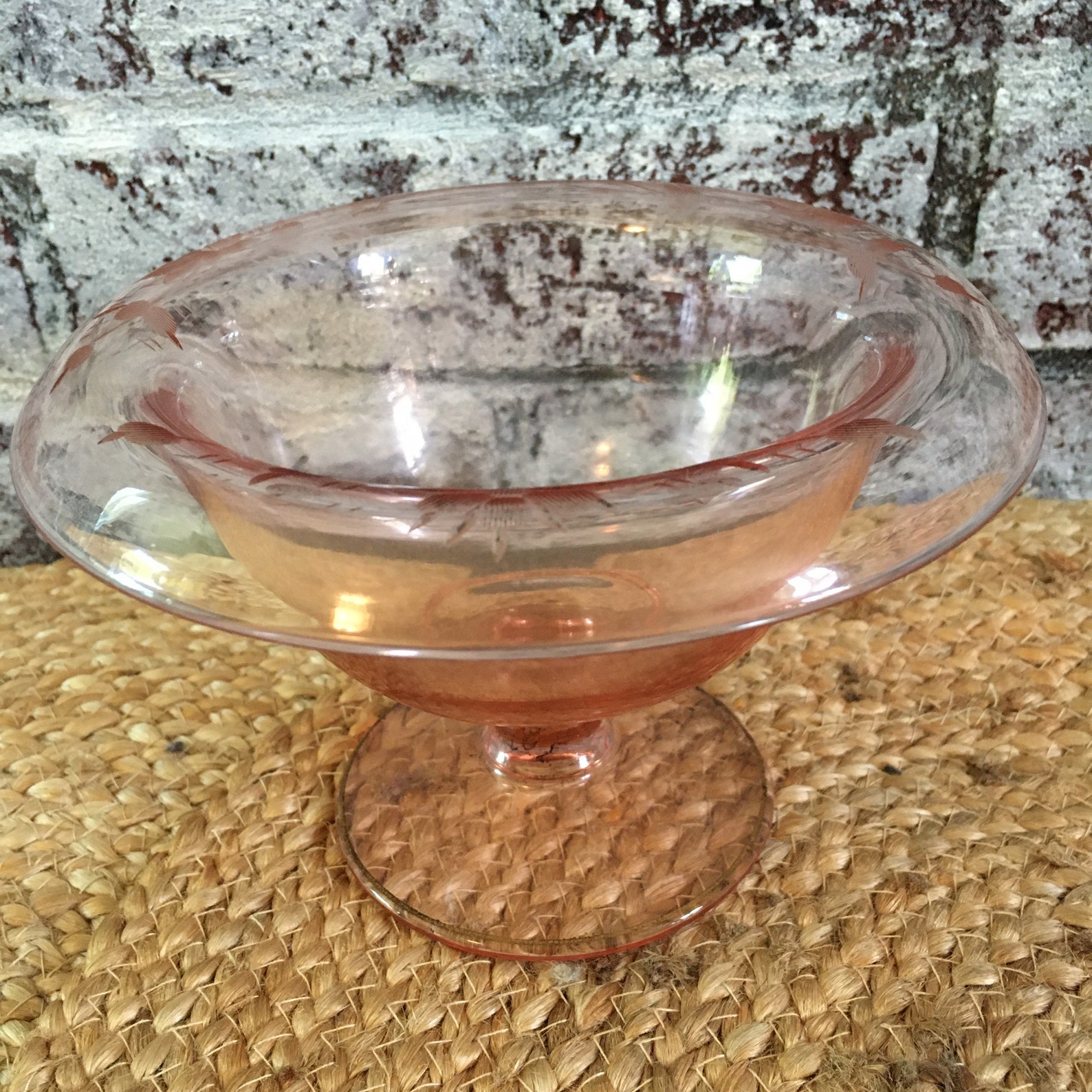 Vintage Pink Etched Depression Glass Bowl Etsy