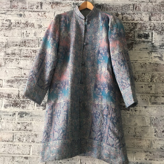 1960s designer, jacquard banded collar coat