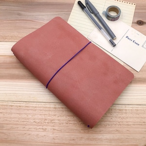 Classic Size Pink Leather Travelers Notebook Cover, Customize Your Elastic