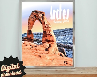 Arches National Park Print Digital Download, National Park Art Poster, Retro Park Wall art, adventure decor, artistic travel Printable