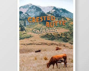 Crested Butte Colorado Retro Travel Poster, Rocky Mountain Art (Digital Download)